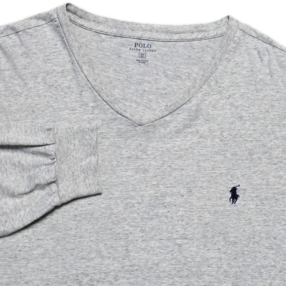 Polo‎ Ralph Lauren Shirt Mens 3XB Gray Long Sleeve V-Neck Tagless Blue Pony